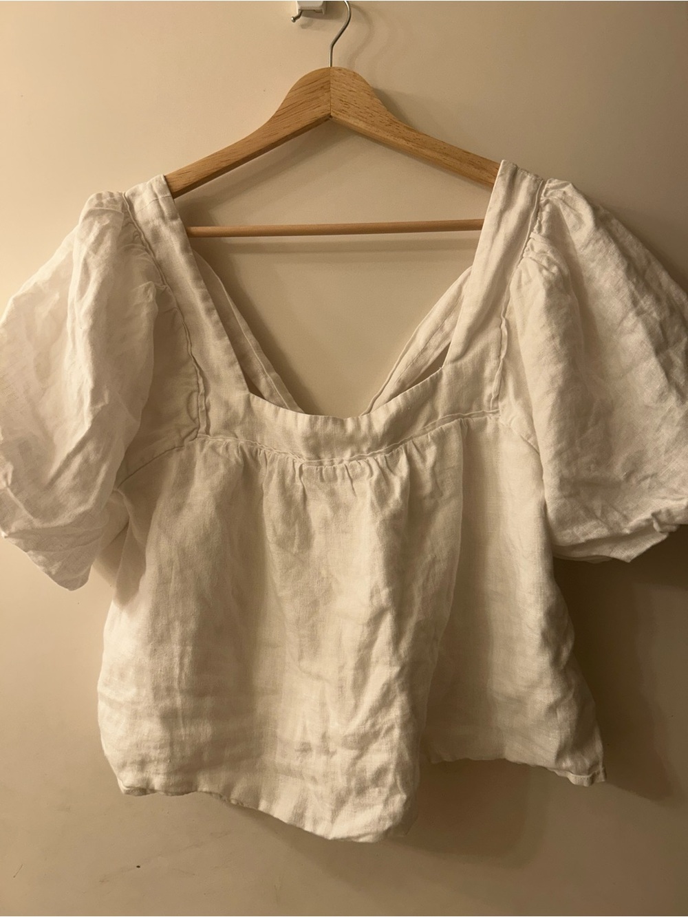 SANCIA designer White Linen Square-Neck Top